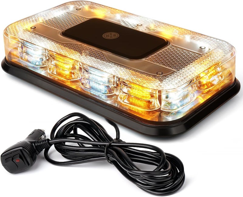 LUMENIX 12" Rooftop Strobe Beacon Light 72 LED Magnetic Emergency Flashing Warning Caution Mini Lights Bar for Construction Vehicles Snow Plow Tow Trucks Postal Mail Cars Patent Design - Amber White - Image 1